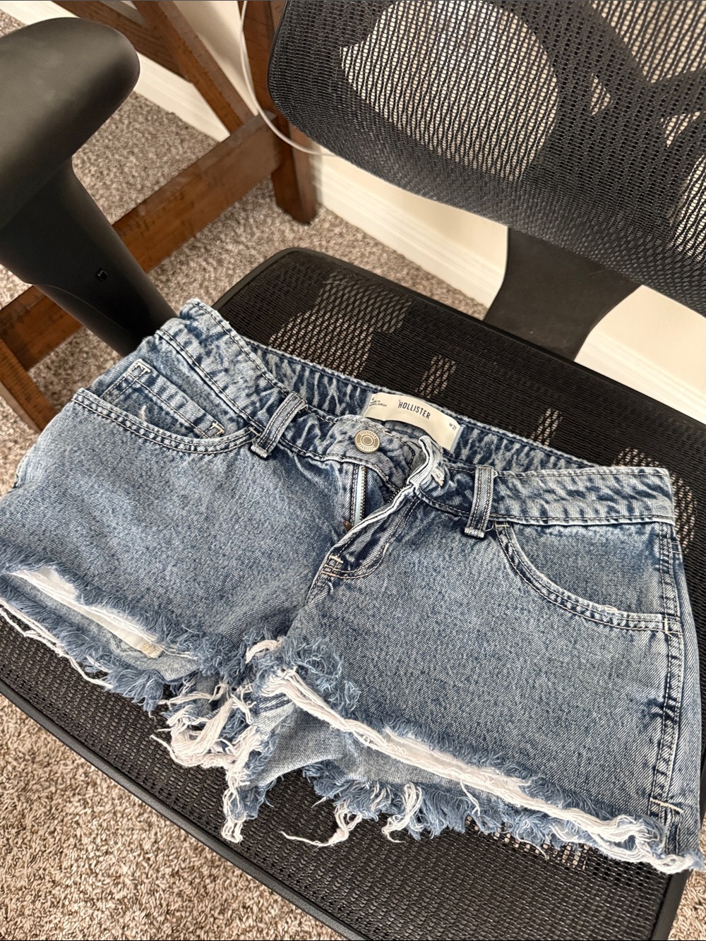 Hollister Light Blue Distressed Denim Cutoff Shorts